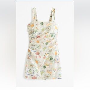 Abercrombie Linen Blend Cream Pattern Ruched Dress